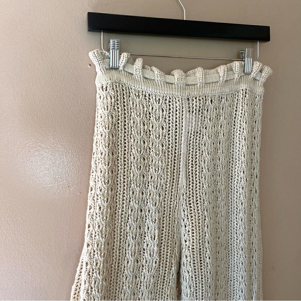 Tularosa Raimonda pants beige crochet knit wide leg bell bottoms flares NWT Sz S - Picture 13 of 13
